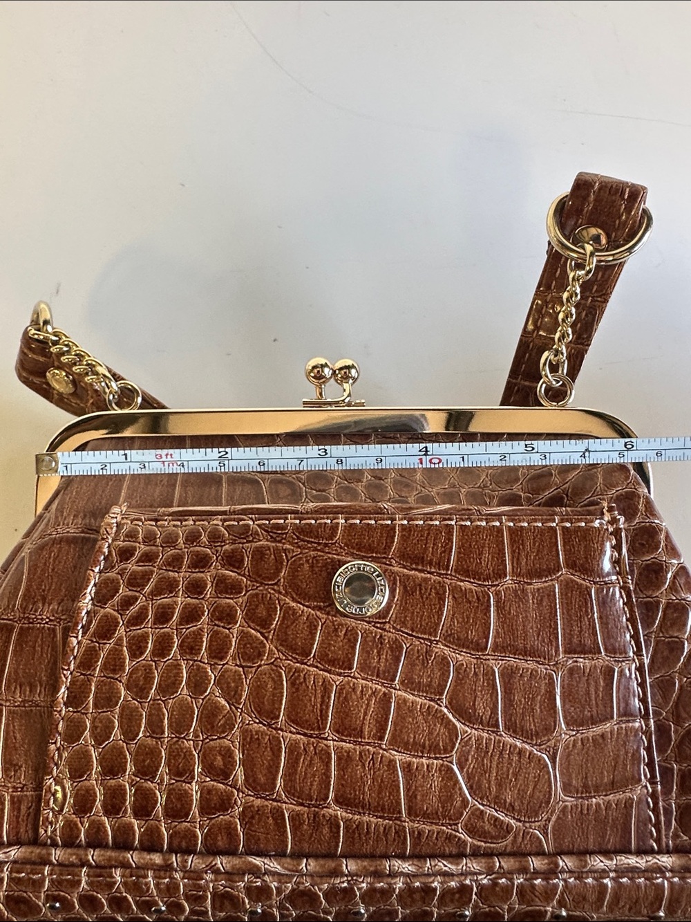 Vintage Y2K Liz Claiborne Brown Faux Alligator Kiss-Lock Frame Bag Mini Purse - Picture 15 of 16